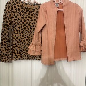 Girls Leopard Print Top and Ruffle Sleeve Jacket